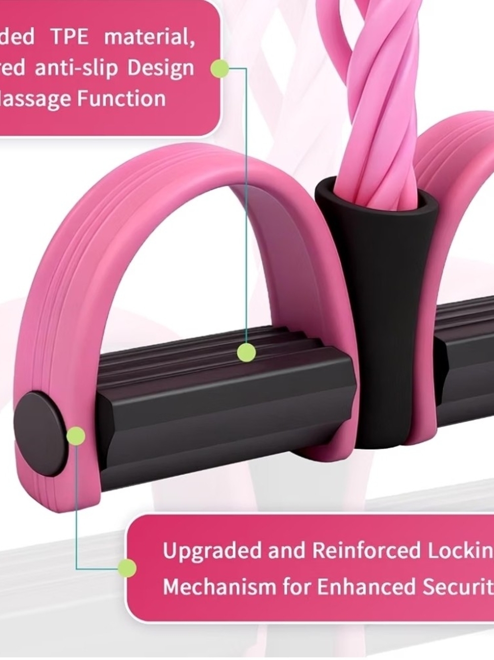 Pink Resistance Rowing Pull Rope with Foot Pedals - - Picture 4 of 6